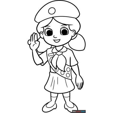 Free Girl Scout Coloring Page for Kids Girl Scout Coloring Pages Free Printable, Girl Scout Coloring Pages, Girl Scout Law, Daisy Troop, Easy Drawing Guides, Brownie Girl Scout, People Coloring Pages, Free Printable Coloring Sheets, Drawing Guides