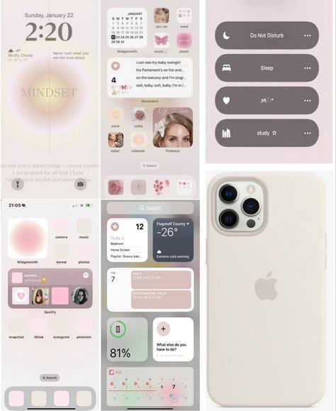 Iphone Wallpaper And Widget Ideas, Iphone Aesthetic Widget Design, Free Iphone Theme Apps, Phone Asethic Ideas, That Girl Phone Layout, Ipad Mini Homescreen Ideas, Productive Phone Layout, Homescreen Design Ideas, Phone App Layout