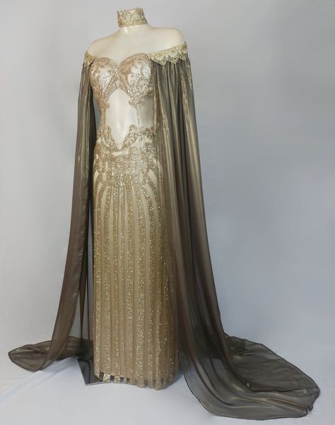 Fantasy couture Goddess dress sparkle luxury dress | AvalonFantasyCouture Wedding Gown Cuts, Asgardian Dress, Fairytale Costume, Fantasy Couture, Oshun Goddess, Queen Gown, Golden Gown, Costume Wedding, Goddess Costume