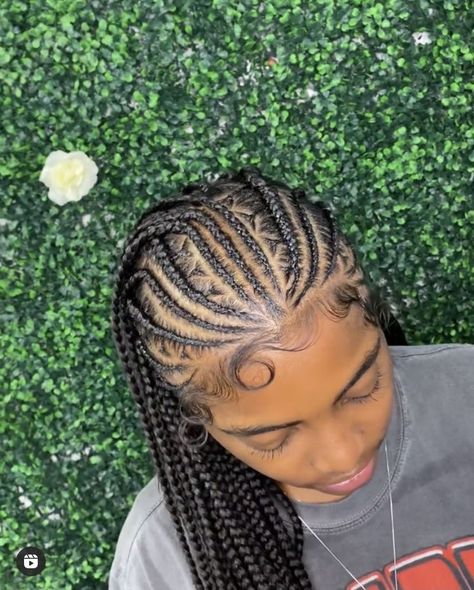 Funali Braids With Knotless, Red Fulani Braids, Zig Zag Fulani Braids, Tribals With Knotless Braids, Funali Braids, Hair Braid Designs, Braids Knotless, Feed In Braids Hairstyles, African Hair Braiding Styles