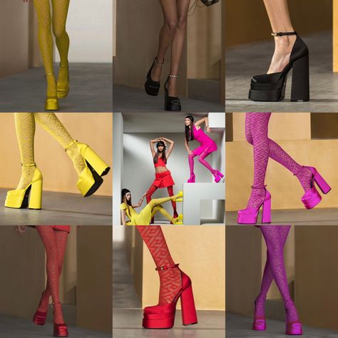 Satin Versace Platforms, Donatella Versace, Platform Pumps, Over Knee Boot, Knee Boots, Versace, Pumps, Satin, Boots