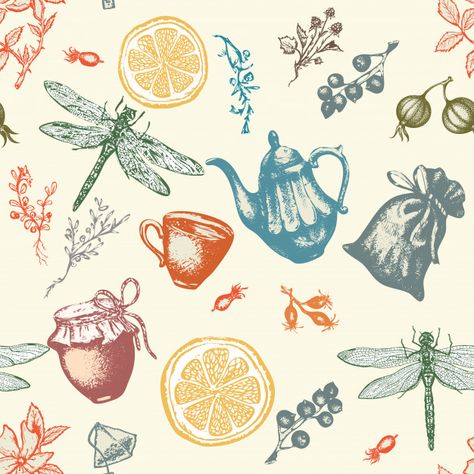 Herbal Tea Background, Herbal Tea Illustration, Herbs Illustration, Tea Illustration, Sketching Ideas, Graphic Illustrations, Tea Design, Memo Pads, Herbal Teas