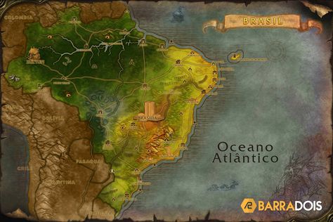 Brazil - World of Warcraft Map Style World Of Warcraft Wallpapers, World Of Warcraft Map, Warcraft Map, Rpg Maps, Tabletop Rpg, World Of Warcraft, Tabletop Games, Quality Images, Image Types