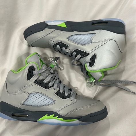 Never Worn, Air Jordan 5 Green Bean Size 7y Which Fits 8.5w Green Bean Jordan 5s Outfit, Green Bean Jordan 5s, Jordans 5, Jordan 5 Green Bean, Green Bean 5s, Bape Shoes, Sneakerhead Room, Fire Shoes, Nike Shoes Air