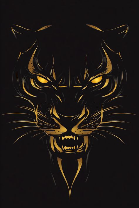 Unleash your fierce side with this bold golden panther head vector! Featuring glowing eyes and a high-contrast gold and black color palette, this aggressive yet elegant design is perfect for making a statement. The symmetrical lines and sharp details give it a powerful, professional aesthetic, ideal for standout products or adding an edgy touch to any collection. Elevate your style with this eye-catching artwork! #BoldDesign #PantherVibes #EdgyArt #GoldAesthetic Black Panther Aesthetic, Panther Aesthetic, Tshirt Images, Professional Aesthetic, Panther Head, Black Color Palette, Glowing Eyes, Gold Aesthetic, High Contrast