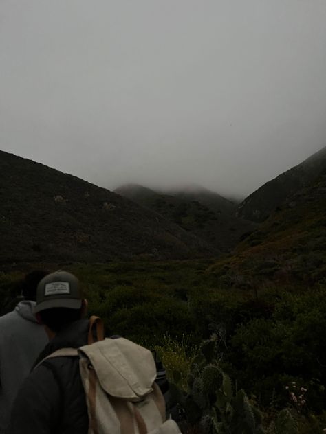 Hiking up a foggy mountain in the early morning. Mountain Hiking Aesthetic, Artemis Aesthetic, California Mountain, Hiking Pics, Mountain Aesthetic, Mountains Aesthetic, Foggy Mountains, Physical Intimacy, Hiking Aesthetic