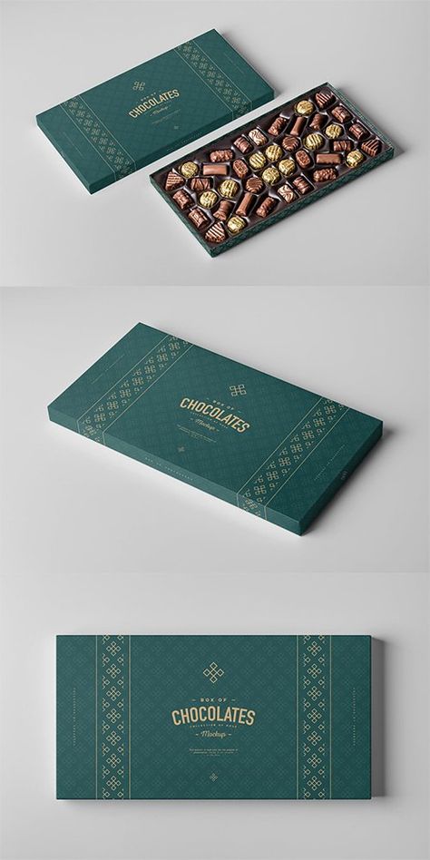 Box Of Chocolates Mock-up 2 PSD - Mockups - Free PSD Templates Premium Chocolate Packaging Design, Luxury Box Design, Cake Boxes Packaging, Chocolate Package, Chocolate Box Packaging, Sweet Box Design, Gift Box Cakes, Chocolate Packaging Design, Luxury Packaging Design