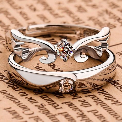 خواتم خط�وبة, Promise Ring Band, Engagement Rings Wedding Bands Set, Couple Ring Design, Engagement Rings Couple, Promise Ring Set, Couples Ring Set, Couple Wedding Rings, Silver Wedding Rings