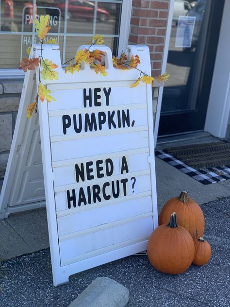 Walk Ins Available Today Salon, Halloween Hair Salon Decor, Walk Ins Welcome Sign Salon, Hair Salon Fall Decor, Fall Decor Ideas For Hair Salon, Halloween Hair Salon Quotes, Hair Salon Signs Ideas Outdoor, Hair Salon Halloween Decor, Fall Salon Decor