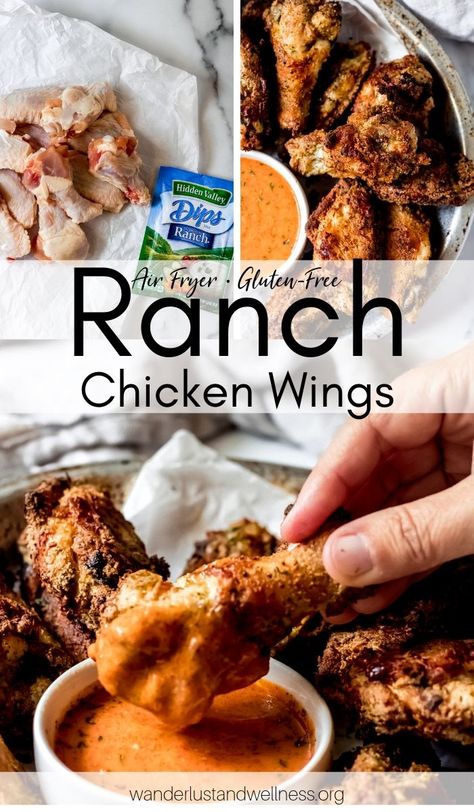 These ranch chicken wings are gluten-free dry-rubbed chicken wings that are cooked in the air fryer and full of ranch flavor. Golden crispy wings that have dry ranch seasoning cooked right into the coating. #airfryerrecipes #chickenwingrecipes #tailgatingapps #gamedayrecipes #chickenwings #ranchwings Gluten Free Chicken Wings, Chicken Wings Recipe Oven, Baking Frozen Chicken, Ranch Chicken Wings, Spicy Chicken Wings Recipe, Chicken Wing Recipes Fried, Best Chicken Wing Recipe, Air Fry Chicken Wings, Ranch Dipping Sauce