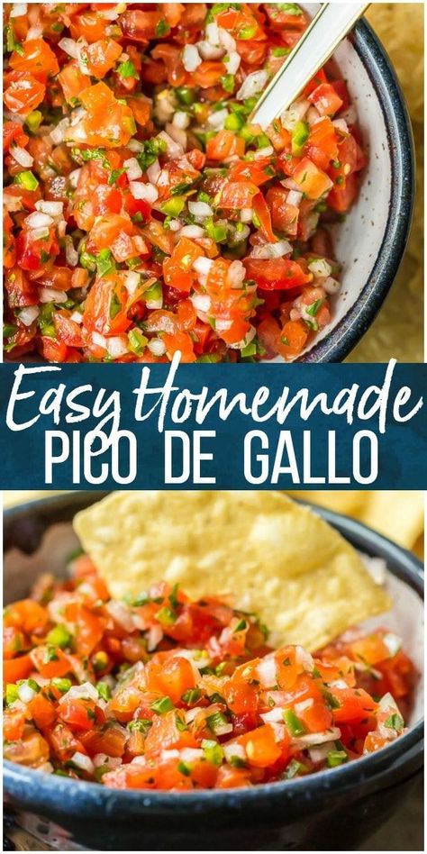 Homemade Pico de Gallo is a MUST MAKE for Summer and especially Cinco de Mayo. We love this EASY, quick, and flavorful Salsa Fresca that's loaded with fresh tomatoes, onion, lime juice, cilantro, and jalapeno peppers. This Pico de Gallo Recipe is the perfect topping for steak or chicken or is perfect for chips and salsa. Best recipe for Summer! #salsa #Mexican #pico #tomatoes #texmex #appetizer #gameday #tailgating #snack via @beckygallhardin #thecookierookie Salsa Fresca Recipe, Homemade Pico, Mexikansk Mat, Tomato Salsa Recipe, Fresh Salsa Recipe, Salsa Guacamole, Homemade Salsa Recipe, Salsa Fresca, Jalapeno Peppers