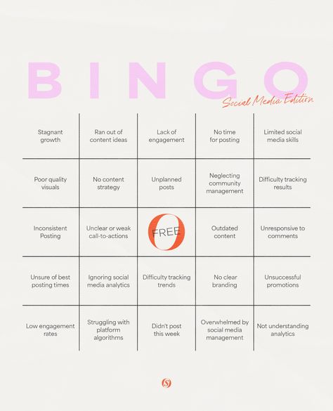 🧡 Did you get a Bingo? 🧡 If you’ve got 5 in a row, we need to chat! Social media marketing can be overwhelming, and we hate seeing you struggle… We're here to help you turn those challenges into victories. Our content is packed with inspiration and education, covering topics like: 🔍 Which social media platforms are relevant for my business 📊 Expert guide for tracking social media metrics 📝 How to build a solid content strategy Ready to win the social media game? Partner with us and let’... Small Business Content, Boutique Social Media, Social Media Metrics, Marketing Agency Social Media, Visual Strategy, Business Content, Social Media Marketing Agency, Social Media Games, Brand Promotion