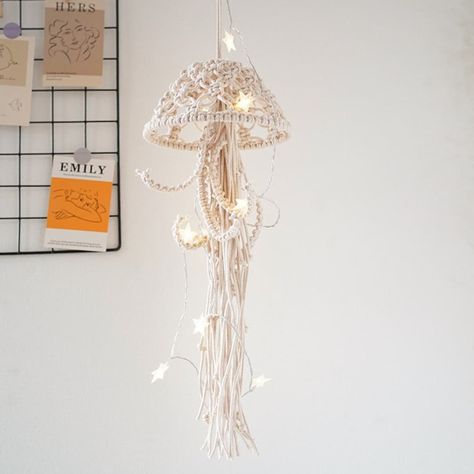 Jellyfish Macramesea Creaturesboho Macramehandmadecreative - Etsy Australia Macrame Jellyfish, Jellyfish Light, Macrame Dream Catcher, Wedding Backdrop Decorations, Bohemian Tapestry, Nordic Wall, Handmade Lamps, Boho Macrame, Backdrop Decorations