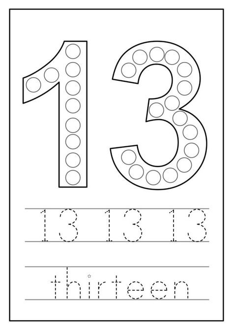 Number 13 Worksheet For Preschool, Coloring Worksheets For Kindergarten, Coloring Worksheets, Number 13, Numbers For Kids, Dot Markers, Teacher Things, Color Worksheets, Learning Numbers