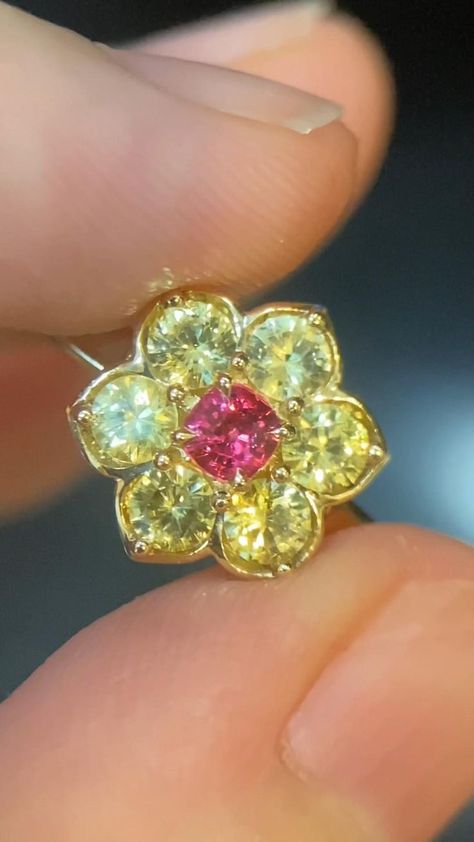 Jedi Spinel and Yellow Sapphire Ring in 2022 | Yellow sapphire rings, Yellow sapphire, Pink spinel Yellow Sapphire Ring, Sapphire Halo Ring, Spinel Jewelry, Yellow Sapphire Rings, Red Spinel, Spinel Ring, Pink Spinel, Sapphire Rings, Daisy Ring