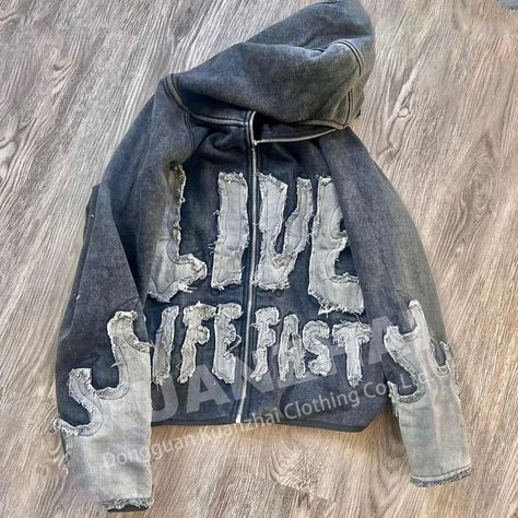 Distressed Embroidery Hoodie, Custom Hoodies Ideas Design, Embroidery Streetwear, Hoodie Design Ideas Inspiration, Distressed Embroidery, Rework Clothes, Reworked Hoodie, Punk Hoodie, Fashion Sketches Men