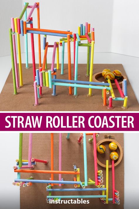 Straw Roller Coaster Stem, Straw Stem Activities, Straw Roller Coaster, Roller Coaster Project Ideas, Marble Roller Coaster Project, Diy Roller Coaster, Homemade Roller Coaster, Stem Classroom Decor, Paper Roller Coaster