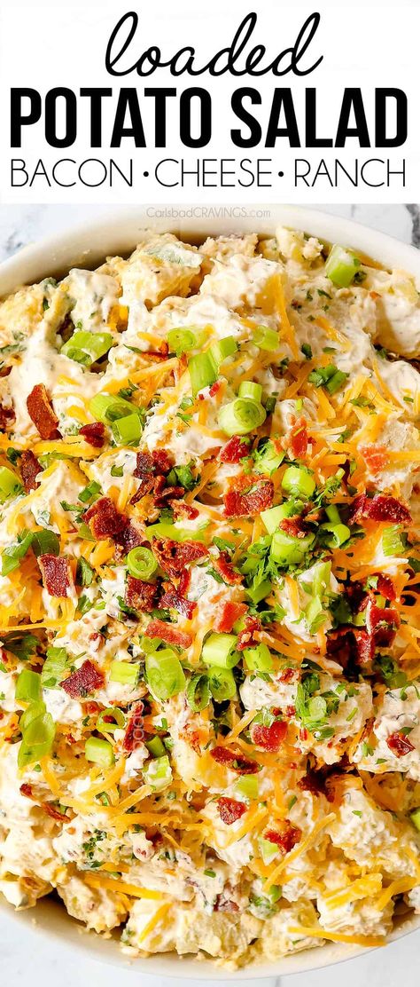 Best Loaded Potato Salad, Loaded Potato Salad Recipe, Bacon Ranch Potato Salad, Loaded Potato Salad, Potato Salad Recipes, Salad Meals, Potatoes Salad, Ranch Potato Salad, Loaded Baked Potato Salad