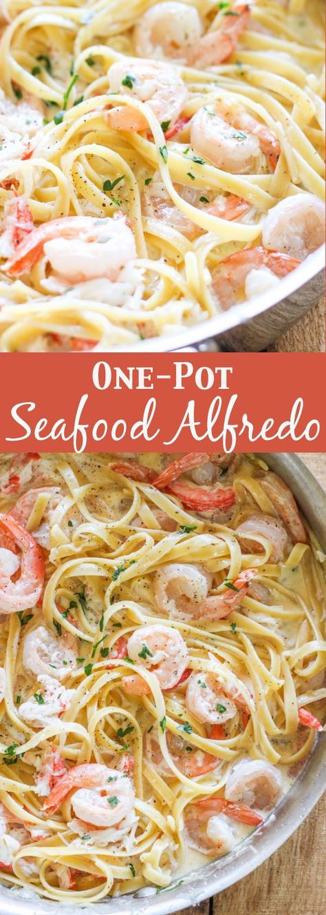 One pot seafood alfredo- Succulent sautéed shrimp and sweet lump crab meat in a delicious homemade alfredo sauce. This homemade one-pot seafood alfredo is better than Olive Garden! Delicious dinner recipe perfect for the whole family!  More easy homemade and from scratch food recipes @itsmelissa. Alfredo Dishes, Seafood Platters, Seafood Alfredo, Lump Crab Meat, Lump Crab, Homemade Alfredo, Homemade Alfredo Sauce, Alfredo Recipe, Shrimp Dishes