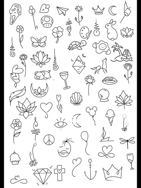 Tiny Simple Tattoos Ideas, Simple At Home Tattoos, Grunge Tattoos Dark Small, Flash Art Tattoo Ideas Simple, Small Simple Finger Tattoos, Small Tattoo Sketches Simple, Small Aesthetic Tattoos Grunge, Easy Beginner Tattoo Designs, Small Doodle Tattoos Simple