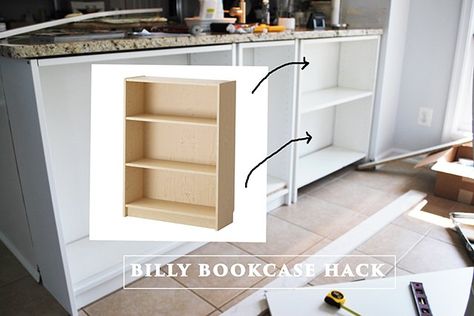 make the best use of the space under your counter with diy shelves, countertops, kitchen cabinets, shelving ideas Breakfast Bar Small Kitchen, Kitchen Bookshelf, Diy Kitchen Shelves, Billy Ikea, Billy Regal, Bookcase Diy, Shelving Ideas, Ikea Shelves, Breakfast Bar Kitchen