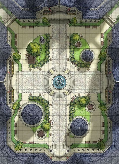 The Wizarding School Courtyard Battle Map School Courtyard, Grid Rpg, Hogwarts Games, Dnd World Map, Dnd Campaign, Battle Map, Fantasy World Map, Tabletop Rpg Maps, Dnd Maps