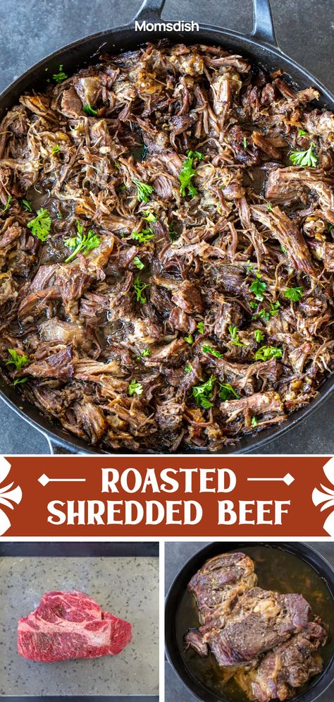 Deep Pit Beef In The Oven, Pulled Beef Oven Recipe, Shredded Beef Dutch Oven, Shredded Beef In Oven, Shredded Beef Recipes Oven, Dutch Oven Shredded Beef, Shredded Roast Beef Sandwiches, Shredded Beef Recipes Stovetop, Beef Chuck Arm Roast Recipes