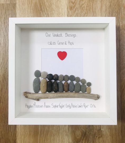 Sarah Jackson, Grandchildren Gifts, Family Tree Frame, Pebble Art Family, Great Grandparents, Personalised Family Tree, Rock And Pebbles, Pebble Pictures, Bobble Hat