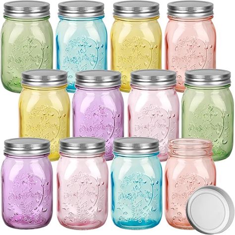 Amazon.com: Pinkunn 12 Pcs 16 oz Colored Mason Jars with Lids Bulk, Vintage Color Glass Mason Jars for Storage Airtight Regular Mouth Canning Jar Multifunction Glass Container for Fermenting Jelly DIY Crafts: Home & Kitchen Jar Chandelier, Mason Jar Chandelier, Colored Mason Jars, Blue Mason Jars, Wide Mouth Mason Jars, Bath Ball, Vintage Jars, Canning Jar, Glass Mason Jars