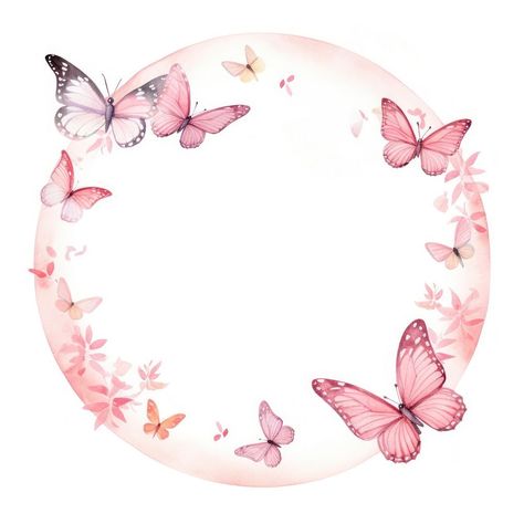 Pink butterfly circle border pattern petal white background.  | premium image by rawpixel.com / Wan Pink Circle Background, Pink Butterfly Background, Art Birthday Cake, Butterfly Border, Butterfly Circle, Frame Butterfly, Circle Border, Frame Circle, Circle Borders