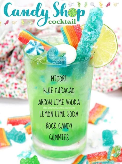 Sour Candy Alcohol Drinks, Sour Candy Drink, Candy Alcohol Drinks, Bartender Drinks Recipes, Fun Party Drinks, Pretty Alcoholic Drinks, Candy Cocktails, Alcholic Drinks, Cocktail Drinks Alcoholic