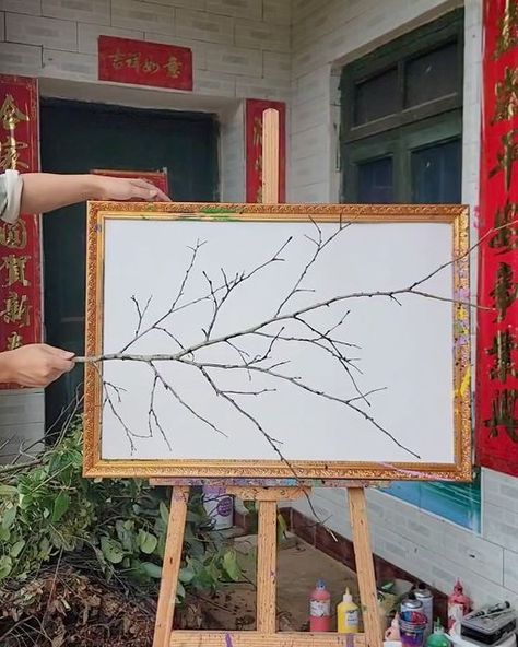 Viral Art 🎨 on Instagram: "A creative artist employs branches to paint on canvas, producing distinctive and organic patterns. By applying paint to natural branches and striking them against the canvas, he captures the essence of nature. Each stroke reflects the unique shapes of the branches, resulting in a dynamic interplay of colors and forms.  This technique honors the beauty of nature and emphasizes the connection between the natural world and human creativity. The artist’s work, showcased in galleries and exhibitions, stands out for its originality and thought-provoking approach, reminding viewers of the intricate link between humanity and the environment.  Artist: 1) 46101871539 / 新一（苦海修士）on Douyin 2) QZF5209420 / 钱忠飞画 on Douyin" Diy Large Wall Art, Organic Patterns, Natural Branches, Unique Shapes, Organic Pattern, Paint On Canvas, Large Wall Art, Natural World, Thought Provoking