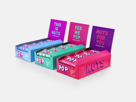 POP snack bar on Packaging of the World - Creative Package Design Gallery Protein Gummies, Aesthetic Snacks, Fini Tubes, Packaging Snack, Healthy Snack Bars, Popup Store, Snack Brands, Chocolate Packaging Design, Dessert Packaging