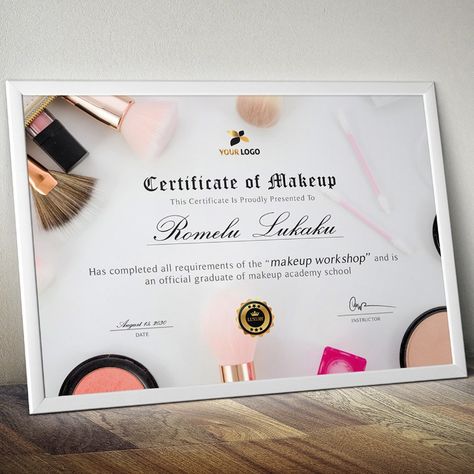 Canva & Word Make-up Course Certificate Template Beauty Parlour Certificate Design, Makeup Certificate Design, Cute Certificate Templates, Makeup Certificate, Course Completion Certificate, Credit Card Design, Training Certificate, Makeup Course, Makeup Training