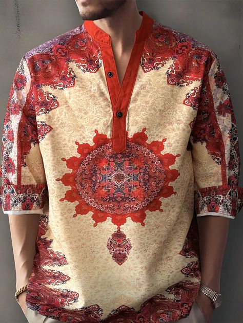 Manfinity Men's Floral Print Vacation ShirtI discovered amazing products on SHEIN.com, come check them out! Bohemian Outfit Men, Boho Men Style, Gents Kurta, Boho Men, Indian Men Fashion, Mens Casual Outfits Summer, African Shirts, Quirky Fashion, Men Shirts