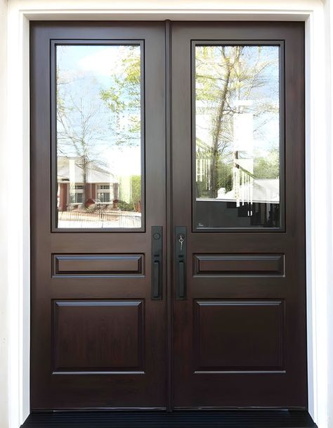 Modern French Half Lite Double Doors Modern French Doors, Custom Front Entry Doors, Solid French Doors, French Entry Doors, Entry Door Hardware, French Front Doors, Custom Entry Doors, Door Sweeps, Double Door Entrance