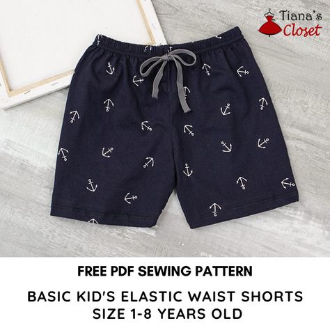 Kid’s basic elastic waist shorts (1-8 years old) – free PDF sewing pattern – Tiana's Closet Toddler Shorts Pattern Free, Toddler Shorts Pattern, Boy Shorts Pattern, Shorts Pattern Sewing, Baby Shorts Pattern, Boys Clothes Patterns, Shorts Pattern Free, Paper To Print, Toddler Sewing Patterns