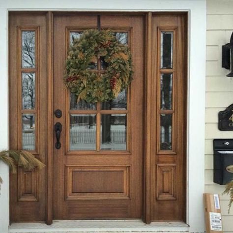 True Divided 6-Lite with Panel Bottom Mahogany Entry Door with Two Sidelites [<a href="p-2128-dd6l-1-2.aspx" class="my-gallery-product" title="MAI Doors Model: DD6L-1-2">more info</a>] Mahogany Exterior Doors, Mahogany Entry Doors, Entry Door With Sidelights, Front Door Entryway, Exterior Doors With Glass, Farmhouse Front Door, Door Entryway, Wooden Front Doors, Wood Front Doors