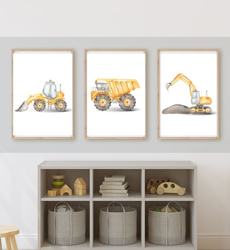 Truck Room Decor, Truck Bedroom, Construction Bedroom, Truck Room, Construction Nursery, Art Construction, Toddler Boys Room, Payment Processing, Set Of 3 Prints