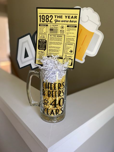 Centerpiece for party tables Beer Centerpieces, Centerpiece For Party, Beer Themed Birthday Party, 40th Birthday Centerpieces, Cheers And Beers To 40 Years, Beer Birthday Party, Husband 40th Birthday, 50th Birthday Centerpieces, Surprise 30th Birthday