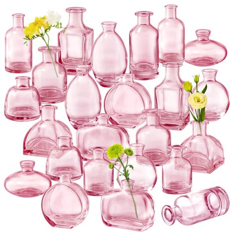 PRICES MAY VARY. 🌷 ELEGANT PINK BUD VASES: This set of 24 small glass vases is perfect for displaying single stems or small floral arrangements. The pink hue and vintage-inspired patterns add a touch of charm to any space. 🌸 DURABLE AND THICK GLASS: Made of thick glass, these bud vases are sturdy and long-lasting. The textured finish adds visual interest and refracts light beautifully. 🌺 VERSATILE MINI VASES FOR FLOWERS: These pink vases are ideal for weddings, parties, and other events as ce Pink Round Table Decorations, Pink And Green Decorations Party, Spring Floral Party, Pink Bridal Shower Centerpieces, Pink Flower Decor, Rustic Wedding Ceremony Decor, Affordable Wedding Centerpieces, Pink Vases, Bud Vase Centerpiece