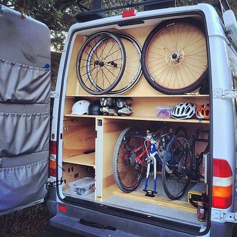 Bike Storage Van Conversion, Bike Van Conversion, Ldv Camper Conversion, Van Conversion Bike, Bike Storage In Van, Transit Conversion, Rack Velo, Truck Conversion, Vw Caddy Maxi