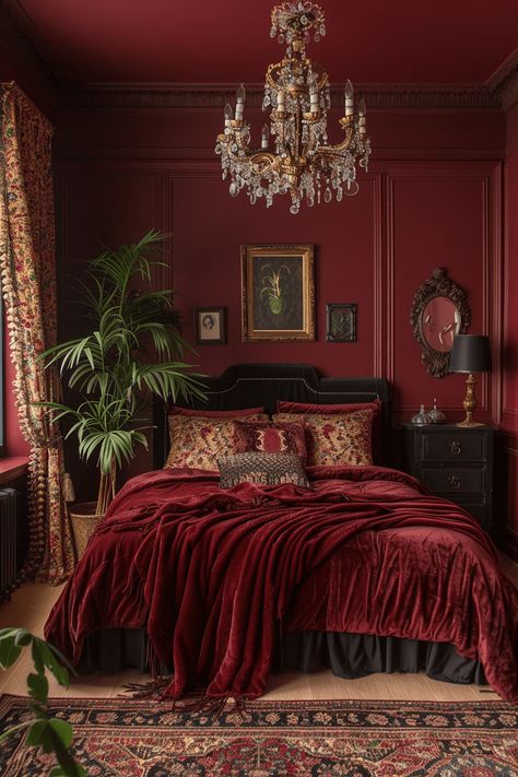 29 Red Boho Bedroom Ideas 10 Burgundy Room, Burgundy Bedroom, Colors Bedroom, Paint Bedroom, Aesthetic Bedroom Ideas, Moody Bedroom, Storage Bedroom, Dark Bedroom, Lighting Bedroom