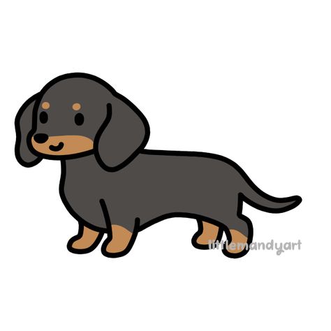 Black Dog Drawing Cute, Easy Cute Dog Drawings, Cute Dogs To Draw, How To Draw Dachshund, Simple But Cute Drawings, Painting Dog Easy, Dachshund Painting Easy, Cute Animal Drawings Simple, How To Draw Cute Dog