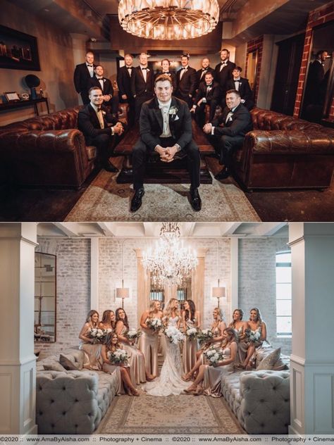 Astorian Houston Wedding, Industrial Bridal Suite, Groomsmen Room Ideas, Grooms Suite Decor, Bridal Sweet Room Ideas, Groom Suite Ideas Wedding Day, Groom Room Decoration, Grooms Room Decor Wedding Ideas, Grooms Suite Ideas