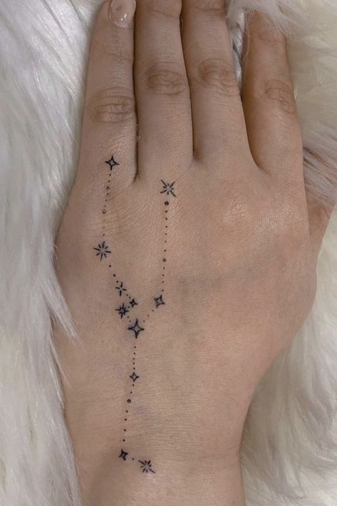 Star Constellations Tattoo Taurus, Taurus Constellation Tattoo Hand, Tattoo Taurus Constellation, Constellation Tattoo Taurus, Taurus Star Tattoo, Taurus Star Constellation Tattoo, Taurus Aesthetic Tattoo, Constellation Hand Tattoo, Taurus Tattoo For Women