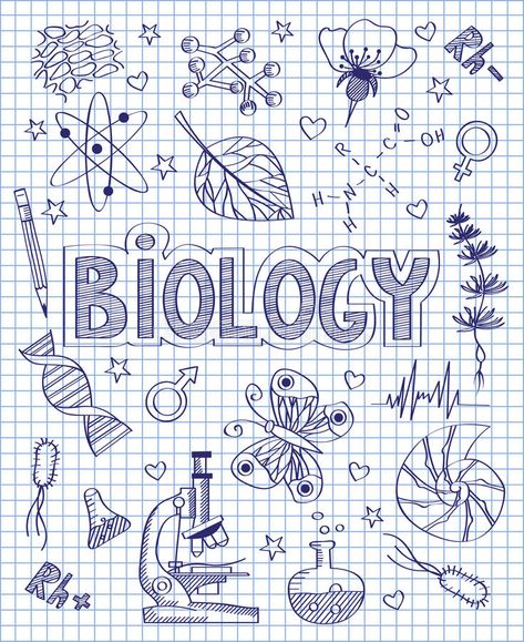 Hand drawn biology set vector illustration Biology Board Ideas, Biology Drawing Ideas, Biology Drawing, School Binder Covers, Book Cover Page Design, Project Cover Page, خريطة ذهنية, Biology Projects, School Book Covers