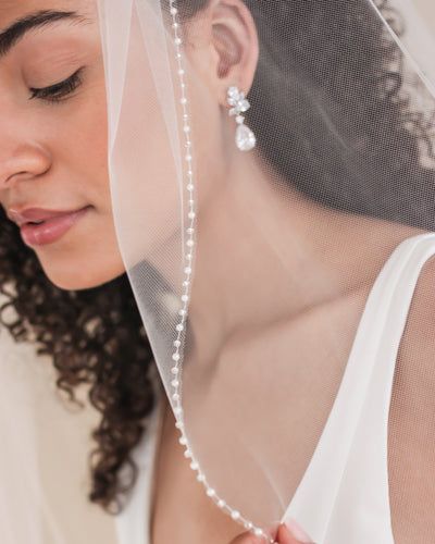 Pearl Edge Veil, Beaded Edge Veil, Beaded Wedding Veils, Fingertip Wedding Veils, Beaded Veils, Ivory Veil, Layered Veil, Veil Length, Fingertip Veil