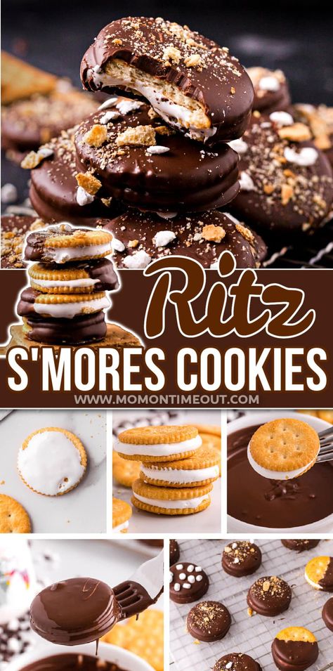 Nothing beats these 4 ingredient Ritz S'mores Cookies for a quick and tasty no bake treat! These easy s’mores cookies are made with Ritz crackers, marshmallow creme, chocolate almond bark and graham crackers making them perfect for summer and Christmas cookie trays! // Mom On Timeout Jiffy Marshmallow Fluff Recipes, Christmas Cookie Trays, Christmas Chocolate Recipes, Cookies No Bake, Ritz Cracker Recipes, Bake Ideas, Easy S, S Mores Cookies, Mom On Timeout