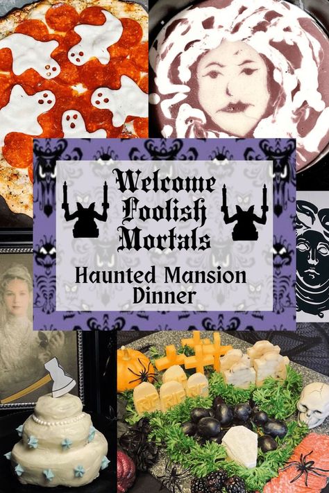 "Welcome Foolish Mortals" Haunted Mansion Themed Dinner Themed Dinners Ideas, Family Movie Night Snacks, Disney Themed Movie Night, Disney Movie Night Food, Disney Movie Night Dinner, Welcome Foolish Mortals, Spooky Dinner, Movie Night Dinner, Movie Night Theme